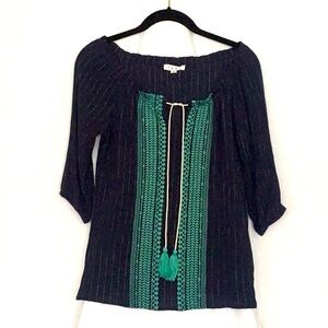 THML 3/4 sleeve blouse blue with turquoise embroidery (size small)